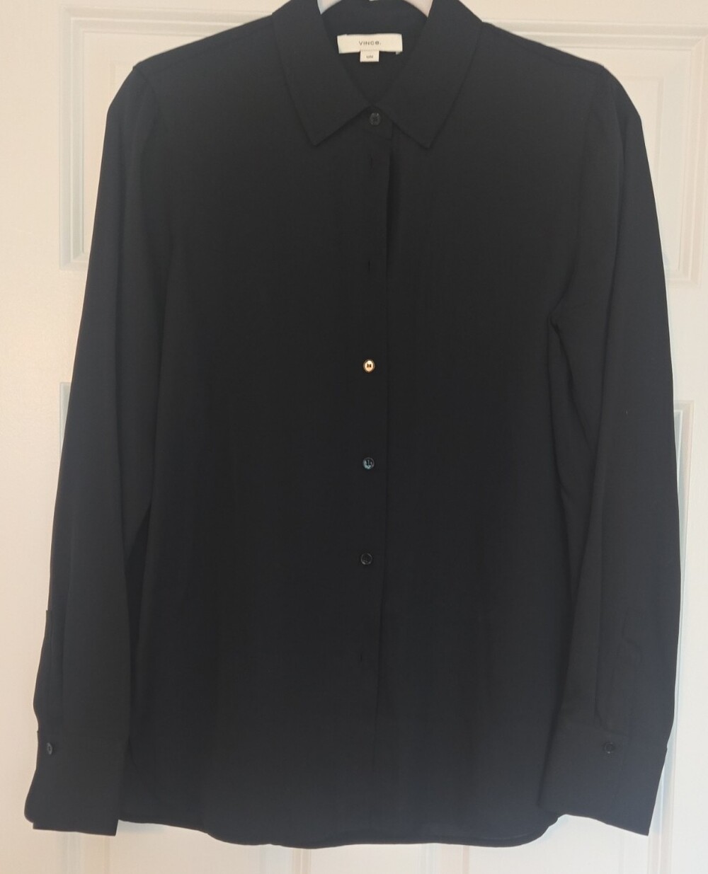 Vince Silk Solid Black Long-Sleeve Button-Down Shirt